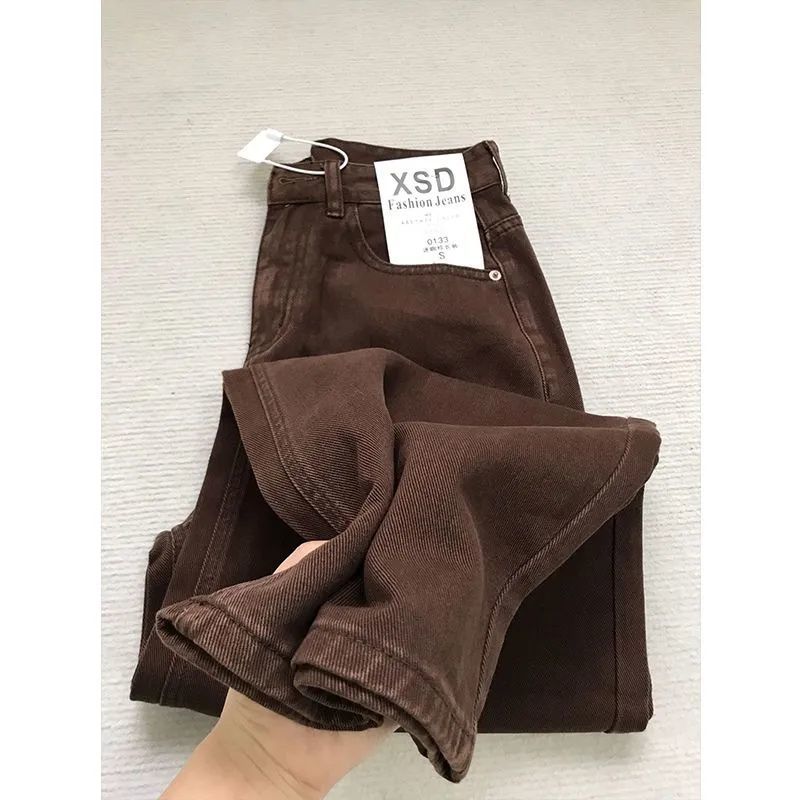 Mom Jeans Women - Dames Amerikaanse vintage koffiebruine slanke rechte