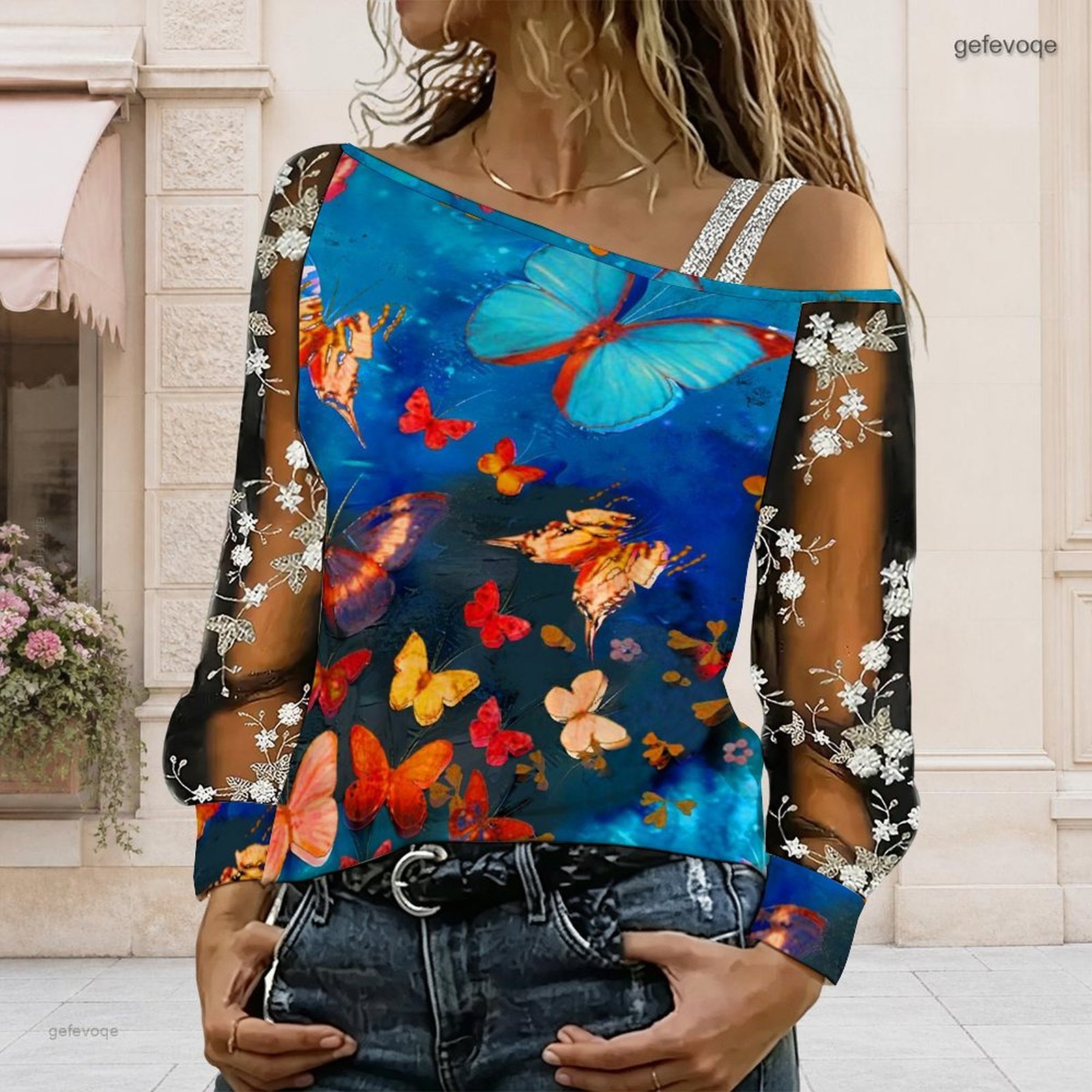 Off Shoulder Top - Dames off-shoulder blouse, asymmetrische top met