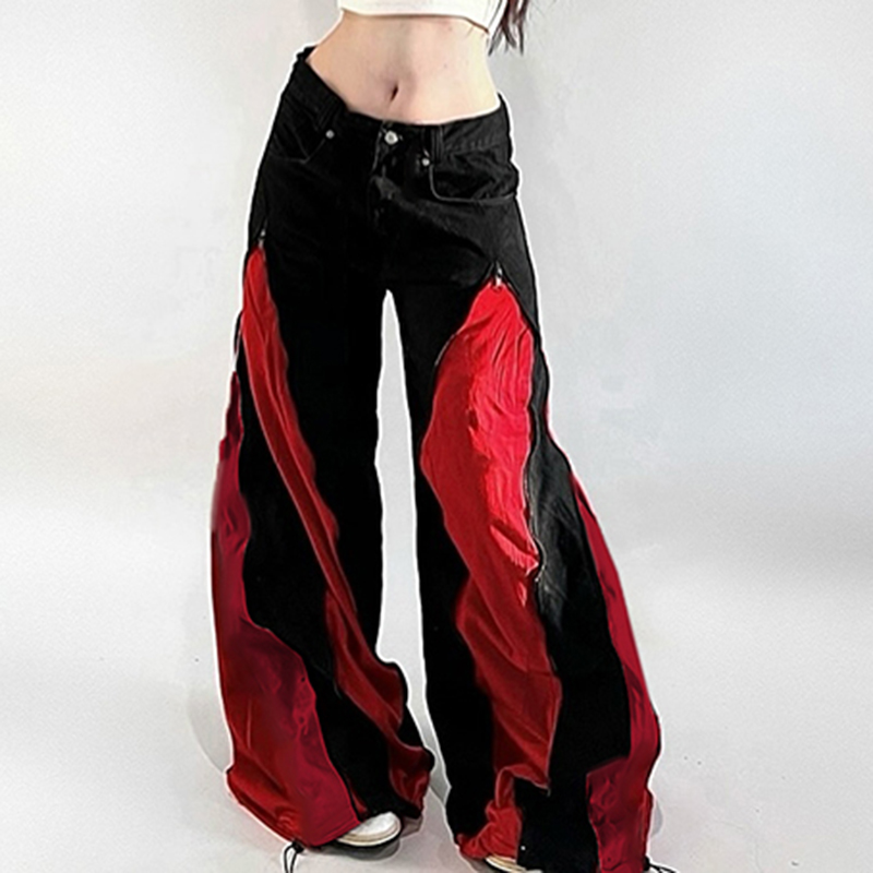Mom Jeans Women - Donkere rits patchwork contrasterende kleur broek