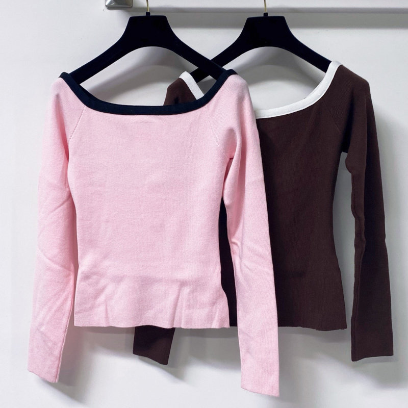 Off Shoulder Top - Gekleurd, contrasterend ontwerp met blote schouders,