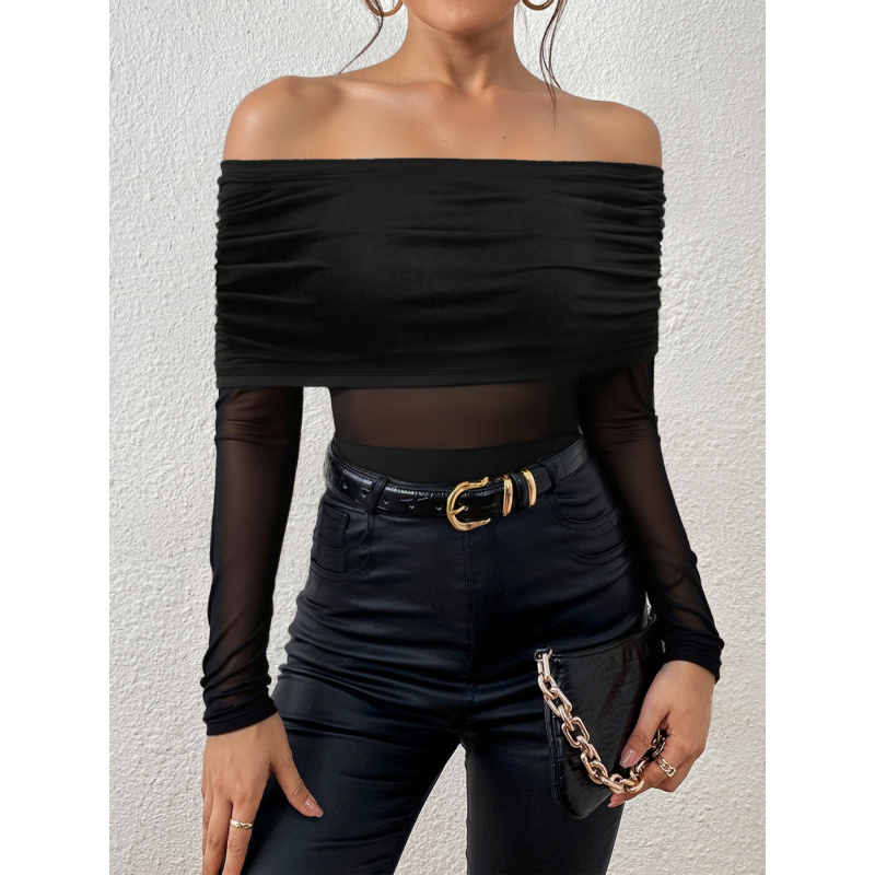 Off Shoulder Top - Lente- en herfst-off-shoulder T-shirt met lange
