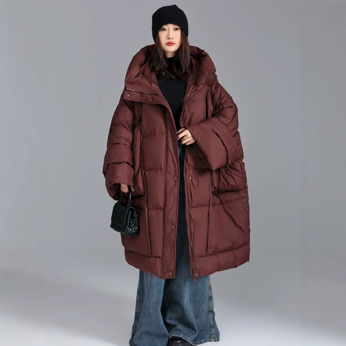 Women'S Fashion Parka - Winter Solid Stand Kraag Losse Donsjack