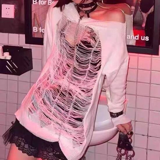 Off Shoulder Top - Meisjes Harajuku Spicy Y2k Millennium Punk